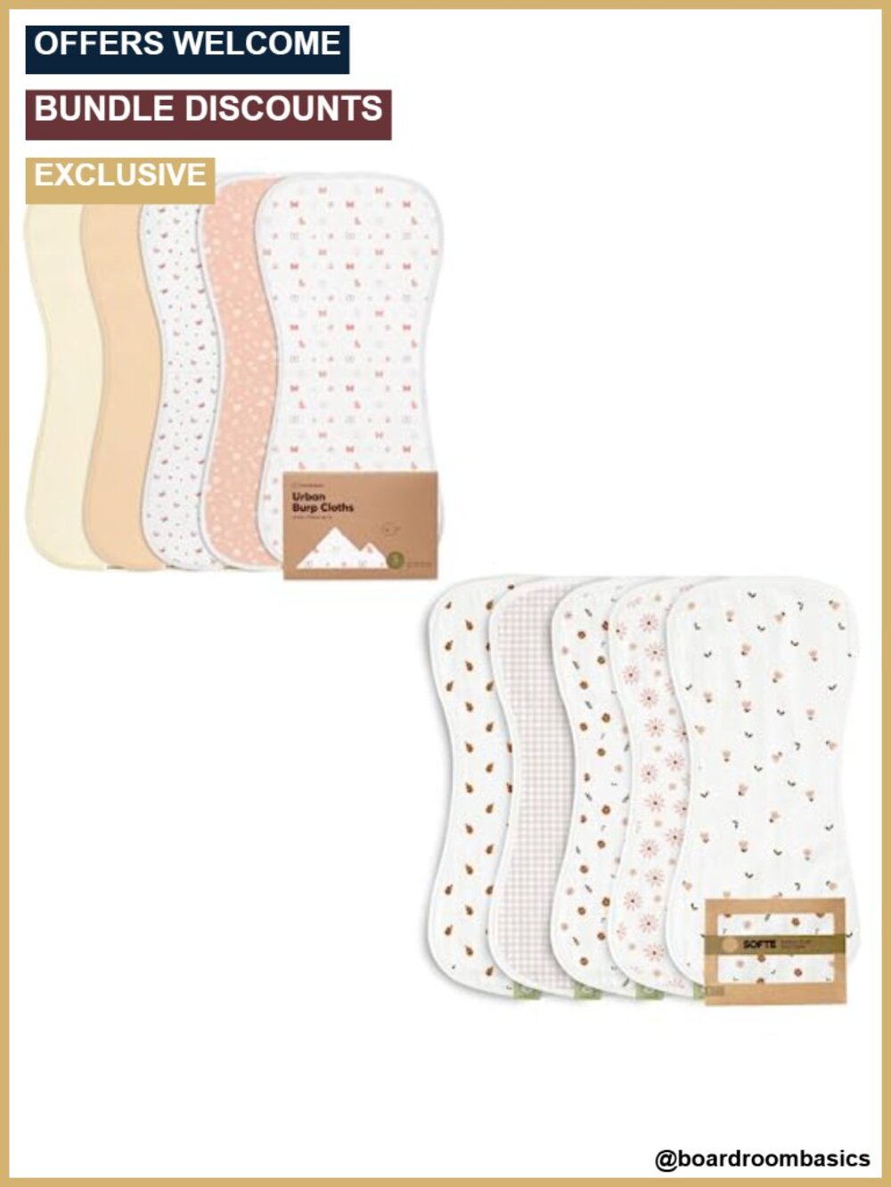 5-Pack Burp Cloths Cotton Super Absorbent Newborn Spit Up Rags Unisex 21x10
